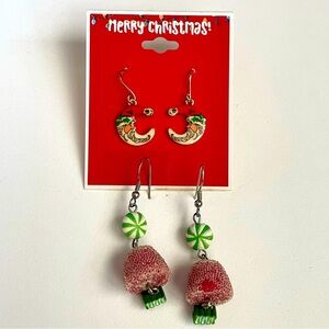 Holiday Earrings Set with Candy Cane and Vintage Santa Designs